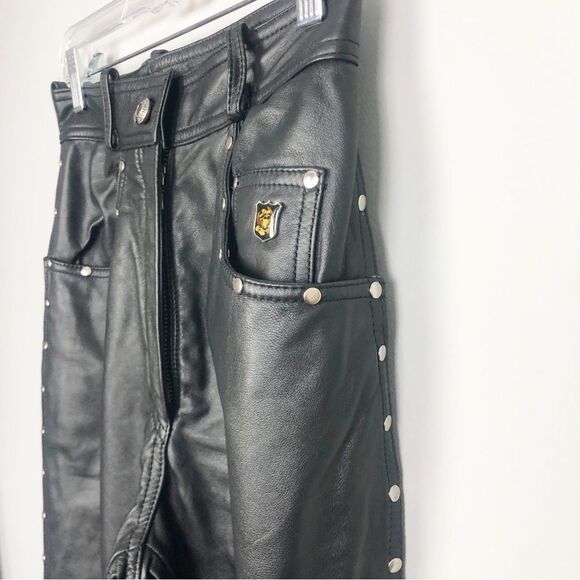 HARLEY DAVIDSON | Straight Leg Black Leather Pants Studded Women’s Size 6 / 34 - Picture 2 of 12